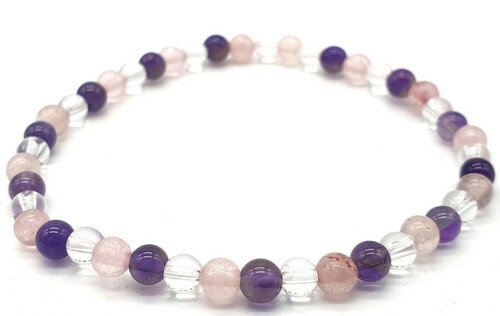 Bracciale con ametista, cristallo, perle di quarzo rosa